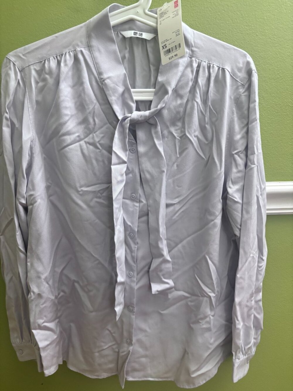 Uniqlo NWT Rayon Bow Tie Blouse Light Purple XS